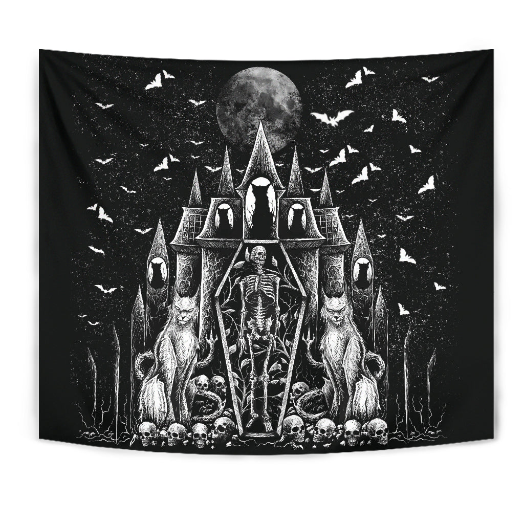 Skull Gothic Cat Skeleton Coffin Gothic Wicked Bat Night House Large Wall Decoration Tapestry