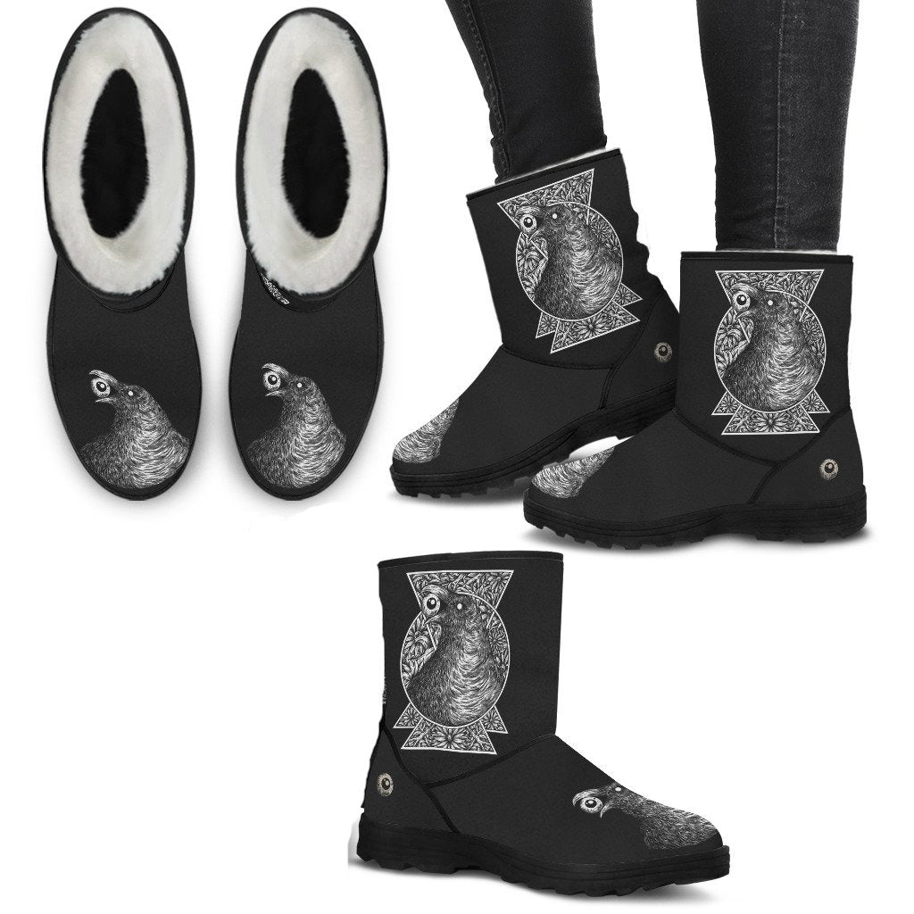 Gothic Occult Crow Eye Handcrafted Faux Fur Boots