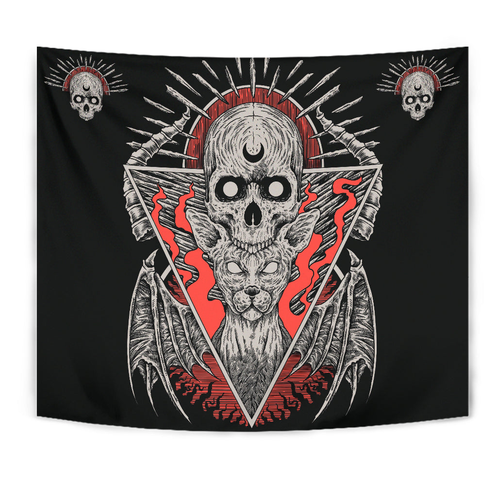 Skull Gothic Cat Huge Tapestry Color Version