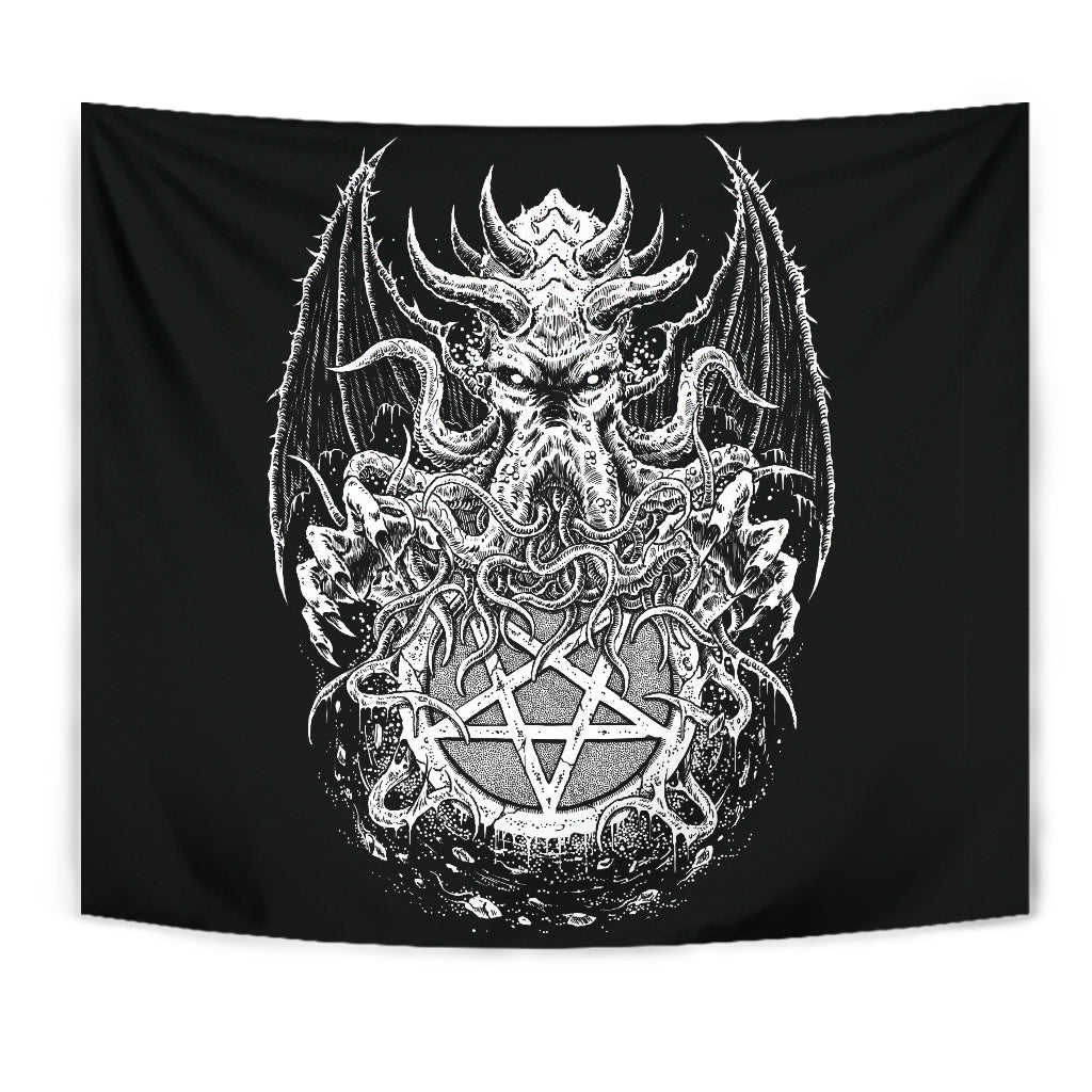 Skull Satanic Pentagram Demon Octopus Huge Wall Tapestry