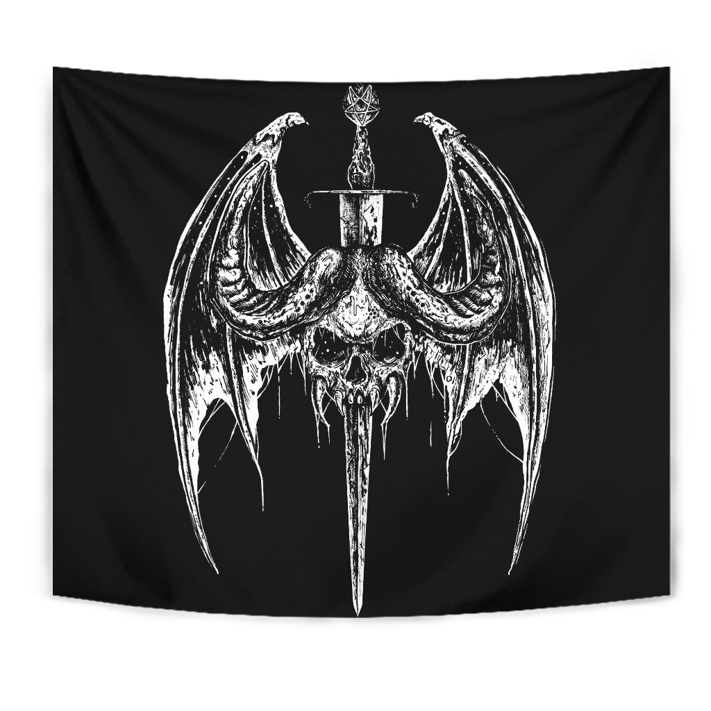 Skull Demon Bat Wing Sword Large Wall Tapestry