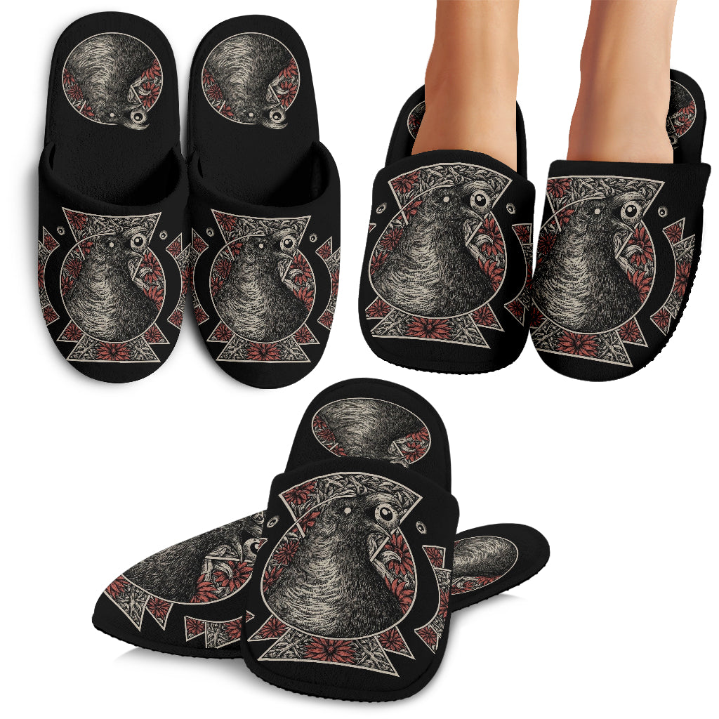 Skull Gothic Occult Black Crow Eye Cozy House Slippers