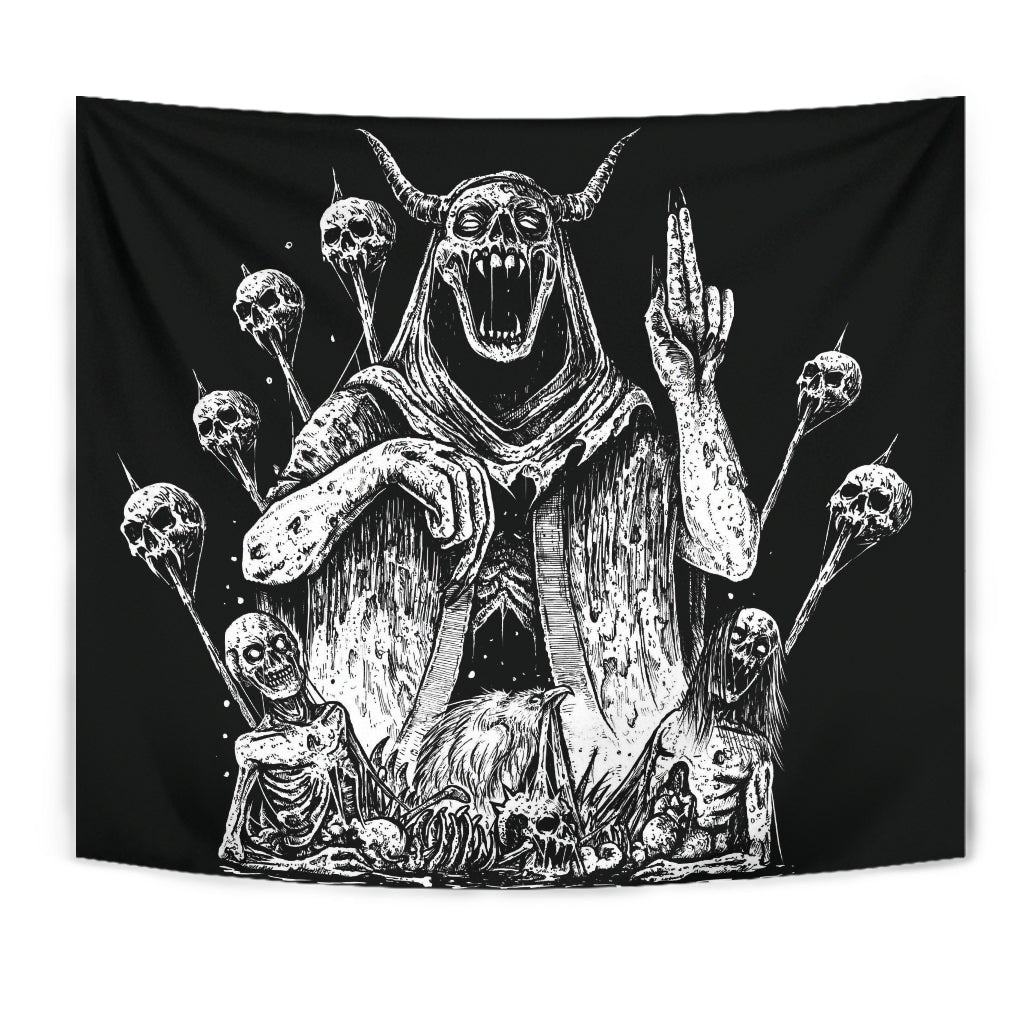 Impaled Skull Satanic Demon Zombie Crow Large Wall Decoration Tapestry