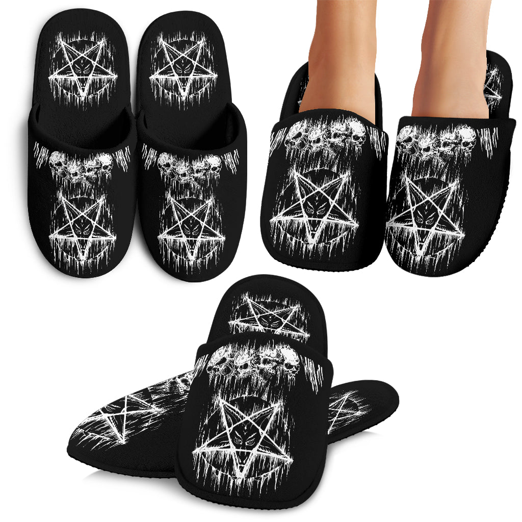 Skull Satanic Pentagram Drip Cozy House Slippers