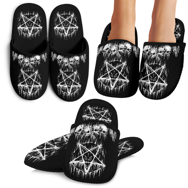 Skull Satanic Pentagram Drip Cozy House Slippers – blended extreme