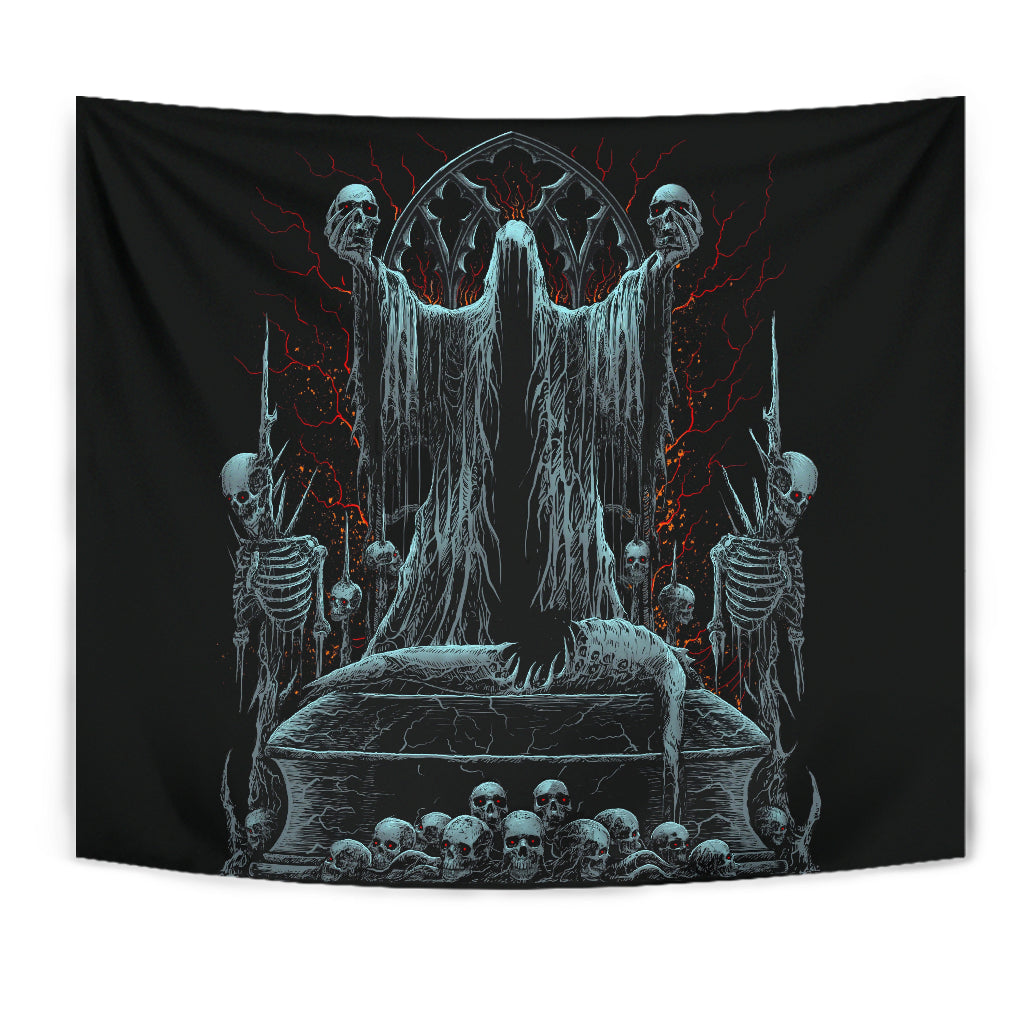 Skull Hooded Demon Impaled Coffin Shrine Large Wall Decoration Tapestry Color Version