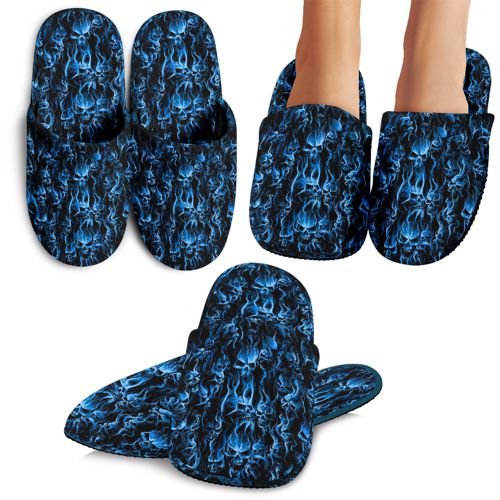 Smoke Skull Cozy House Slippers Awesome Wild Blue