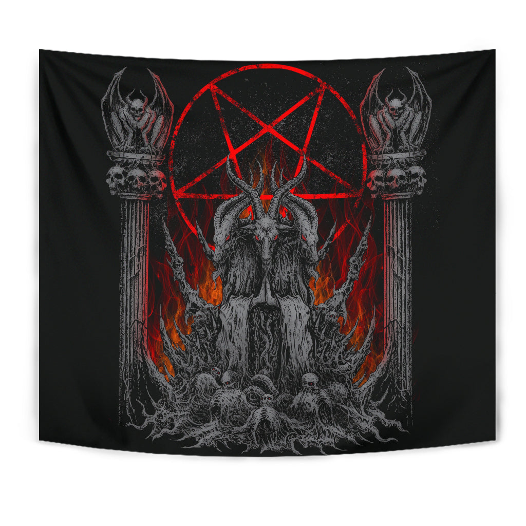 Skull Satanic Goat Satanic Pentagram Flame Silver Large Wall Decoration Tapestry