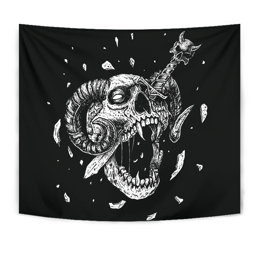 Skull Demon Dagger Exploding Skull Large Wall Tapestry