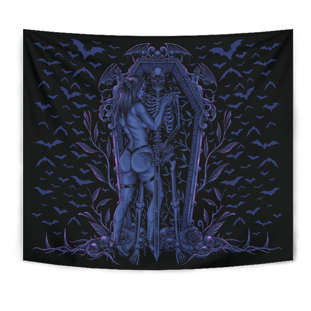 Bat Skull Bat Wing Erotic Demonic Skeleton Coffin Shrine Large Wall Decoration Tapestry Awesome Glowing Sexy Blue Pink