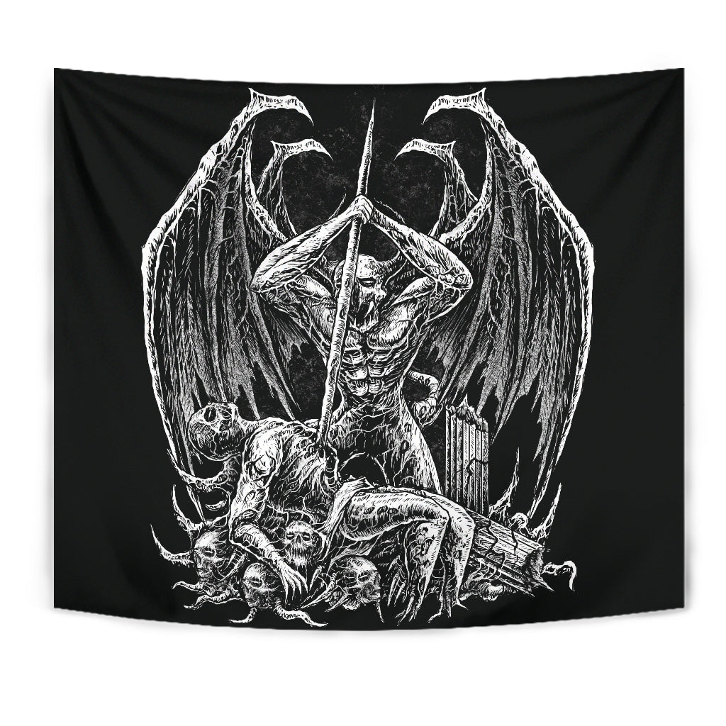 Skull Winged Demon Slaying Large Wall Tapestry