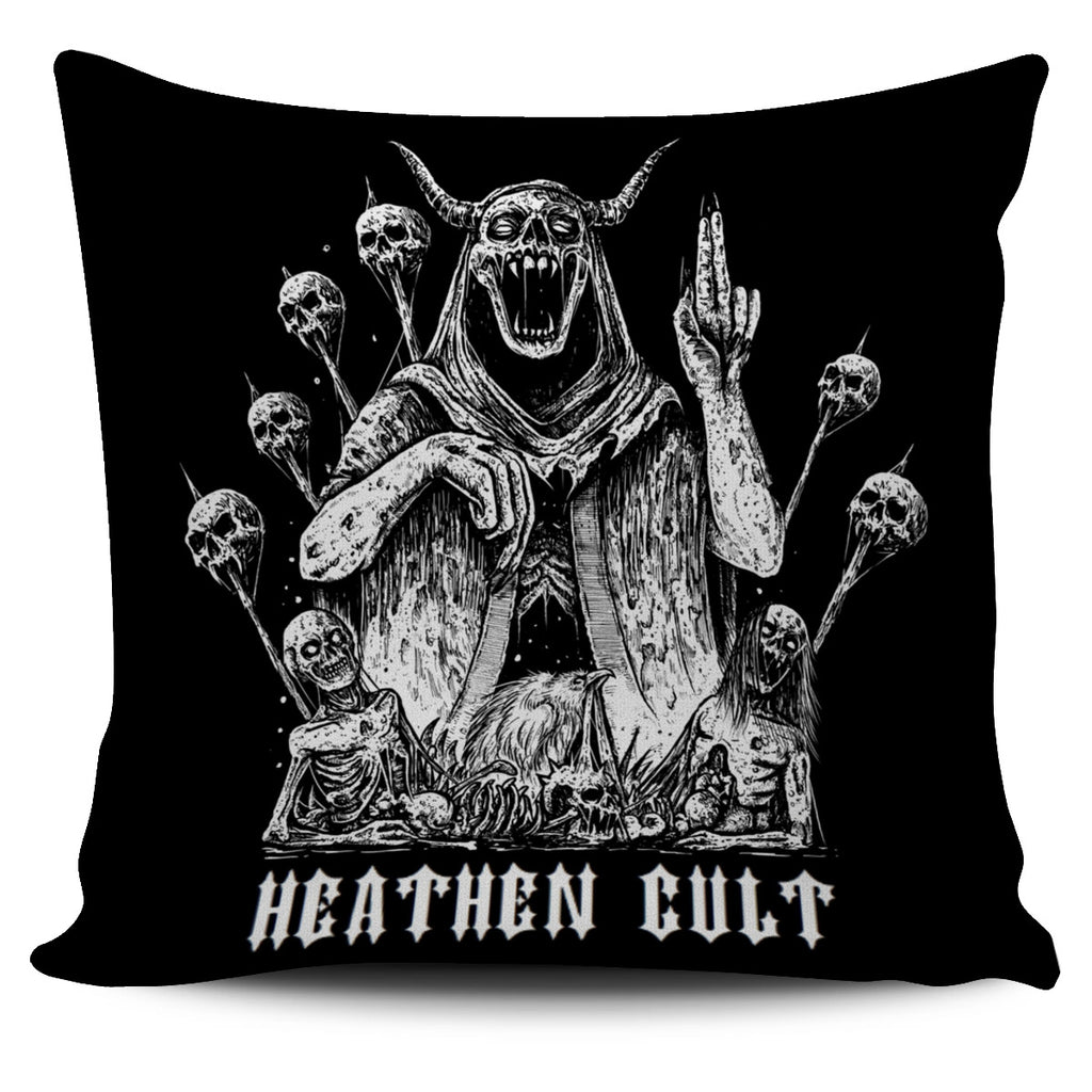 Satanic Skull God Impaled Skulls Throw Pillow Cover