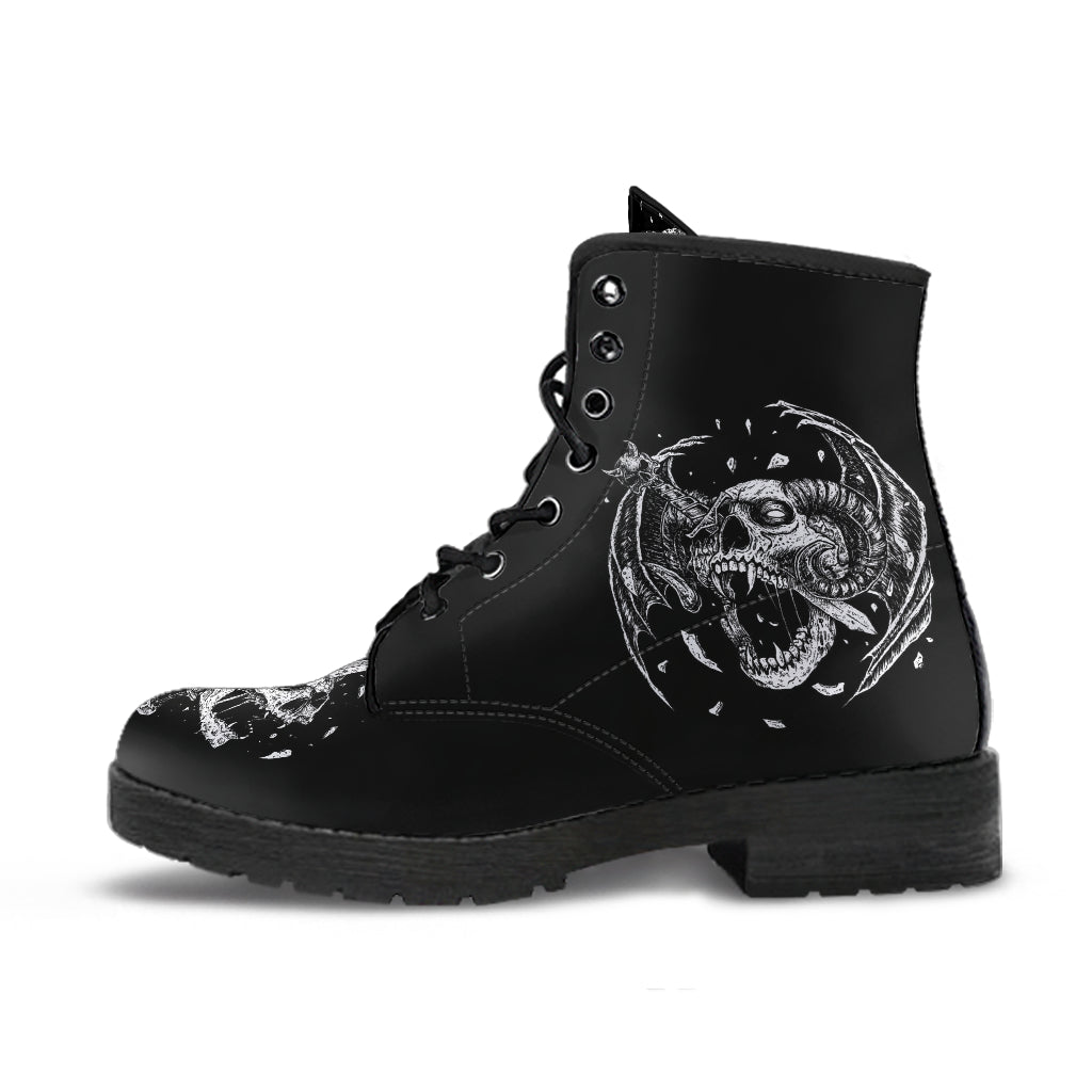 Skull Exploding Demon Wing Dagger Leather Boots