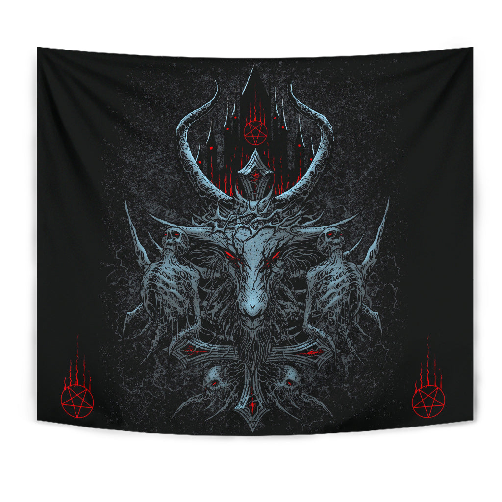 Skull Satanic Crowned Goat Satanic Cross Satanic Pentagram Night Church Part 2 Large Wall Decoration Tapestry Color Version