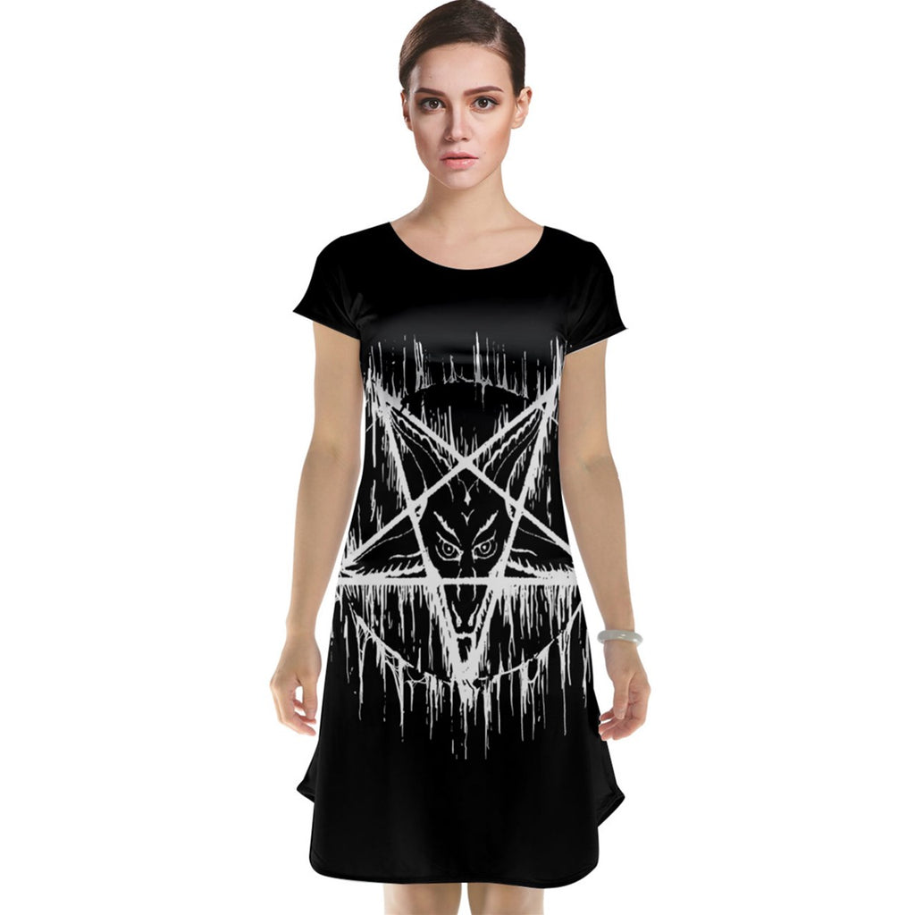 Satanic Pentagram Drip Satin Soft Cap Sleeve Nightdress
