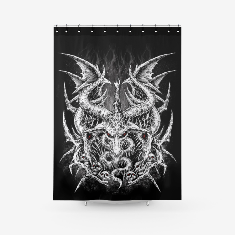 Skull Satanic Goat Wing Textured Fabric Shower Curtain