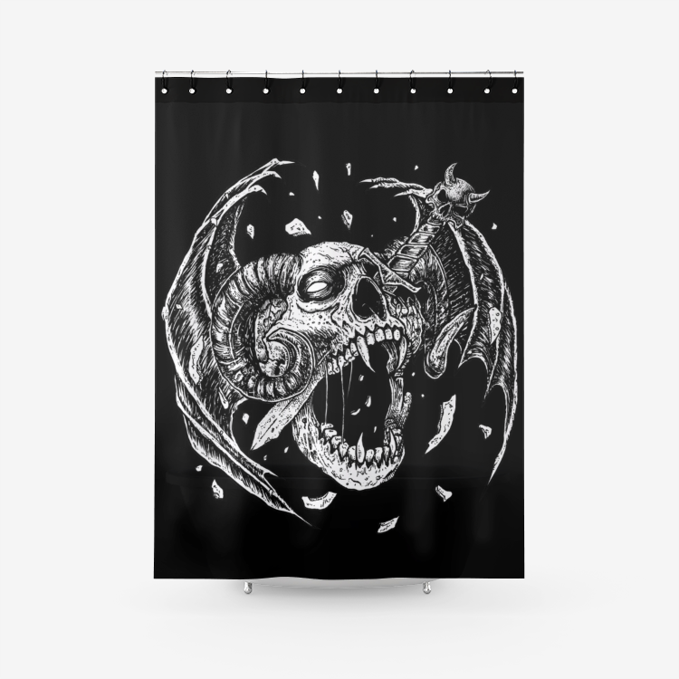 Skull Exploding Demon Wing Dagger Textured Fabric Shower Curtain