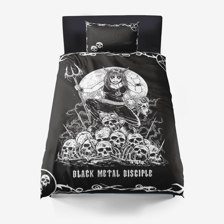 Skull Inverted Pentagram Black Metal Devil Woman Black Metal Disciple 3 Piece Duvet Set