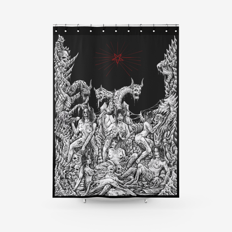 Skull Demon Satanic Pentagram Unholy Lust Part 2 Textured Fabric Shower Curtain