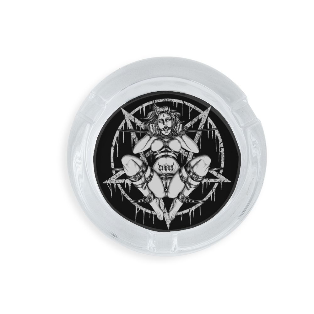 Demon Satanic Pentagram Chained To Sin And Lovin It Round Glass Ashtray