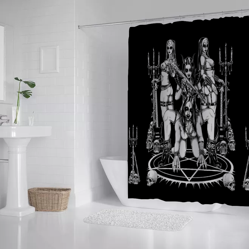 Skull Satanic Pentagram Ultimate Black Metal Lover Demon Shower Curtain 71" x 69"