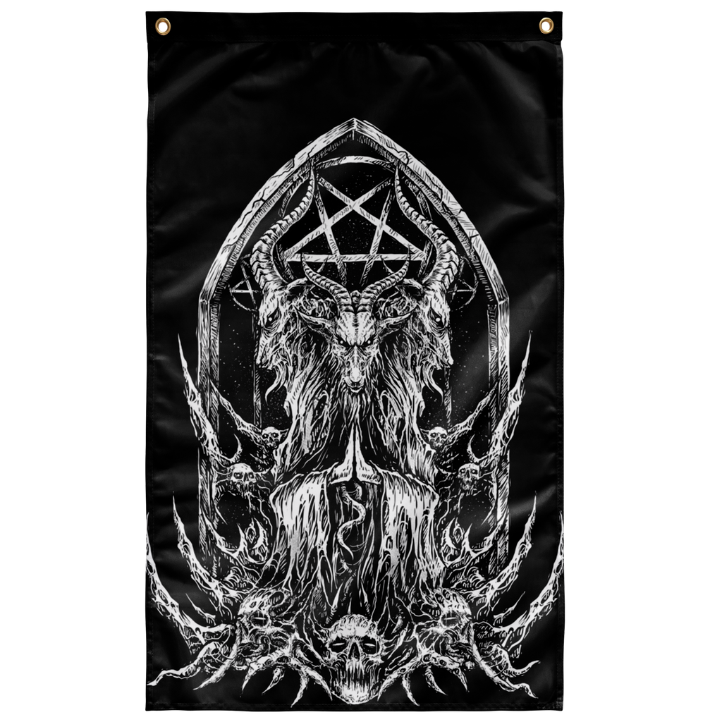 Skull Satanic Goat Satanic Pentagram Shrine Wall Flag