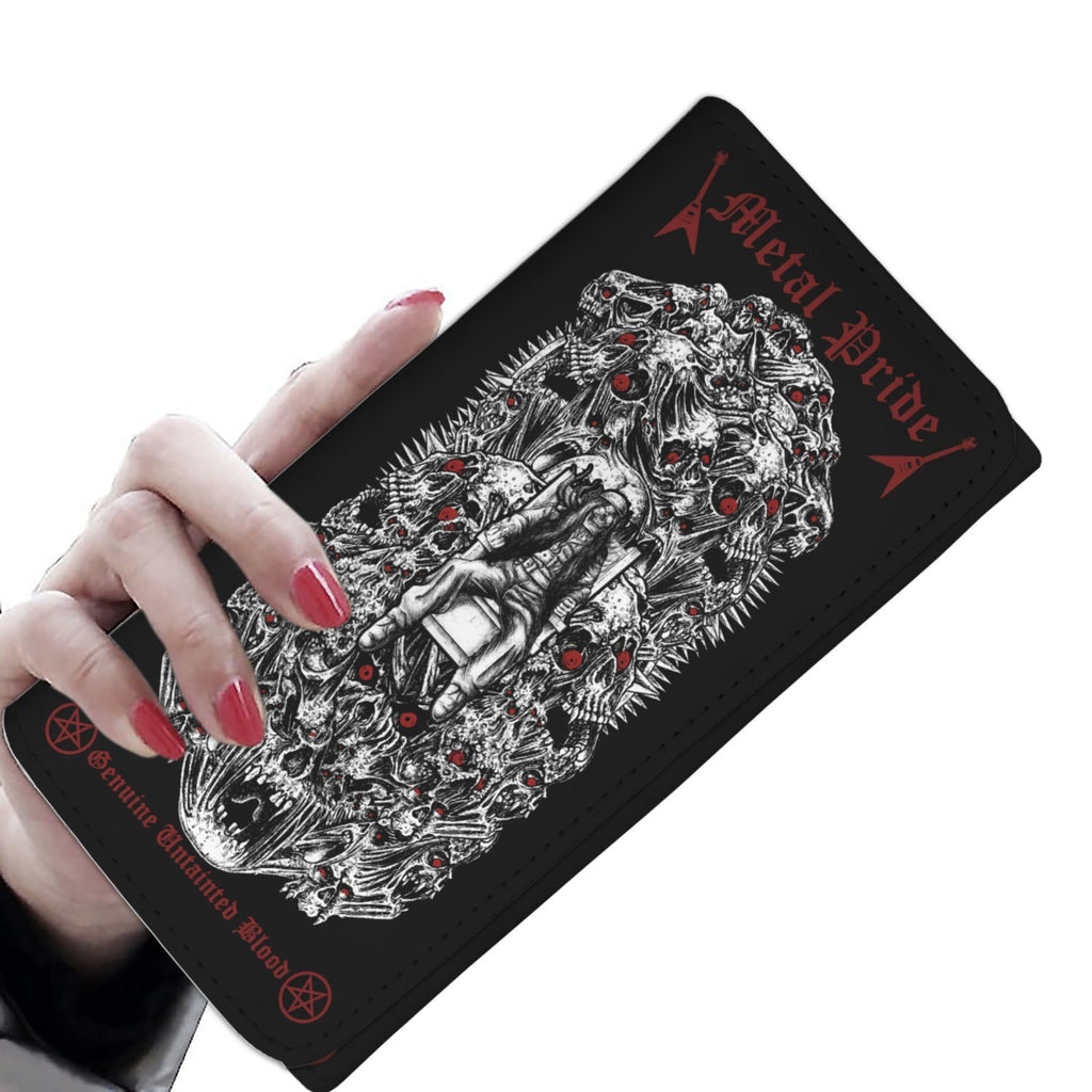 White Skulls Red Text Wallet