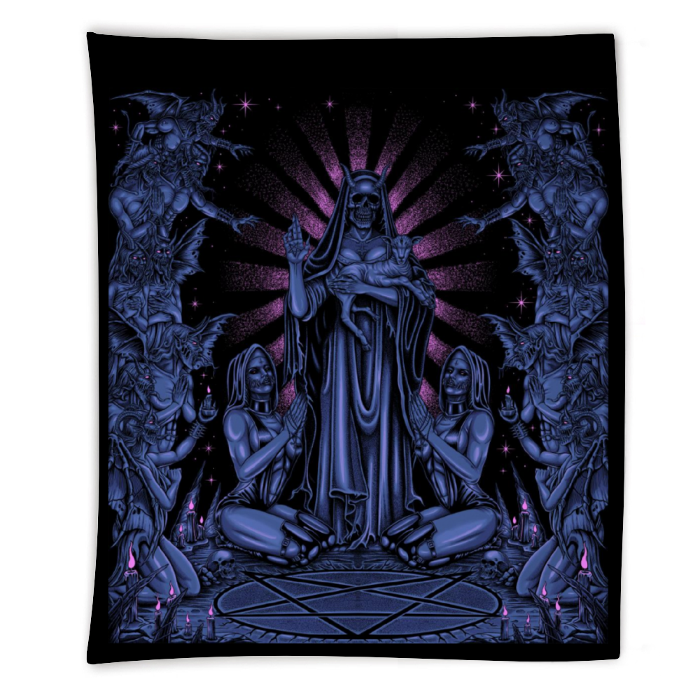 Satanic Pentagram Palm Demon Nun Custom Wall Tapestry  88'' × 104'' Awesome Night Blue Pink