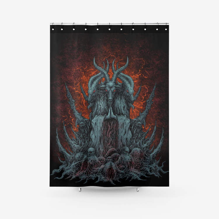 Skull Satanic Goat Textured Fabric Shower Curtain Original Color Flame Version