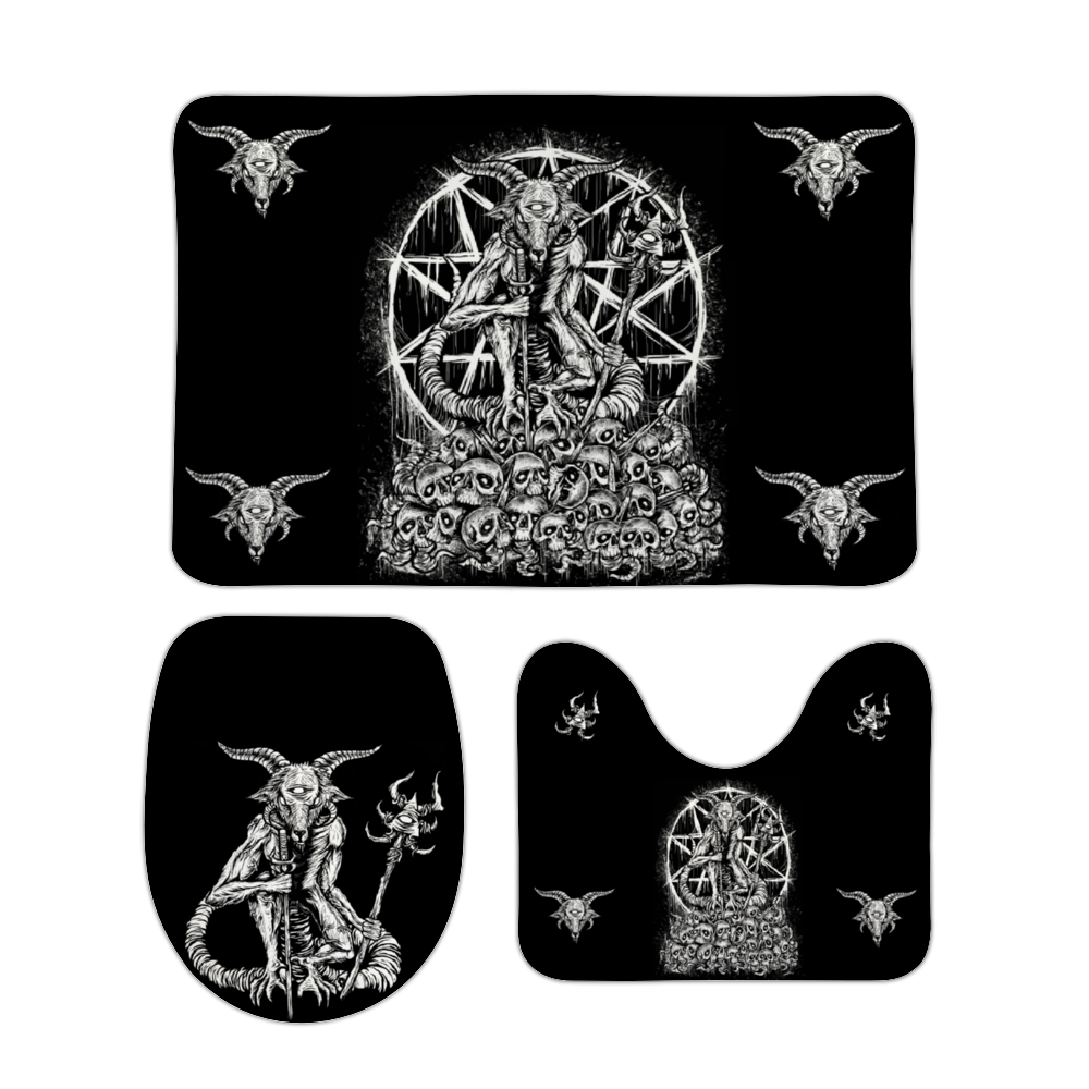 Skull Satanic Cyclops Goat Coral Velvet 3 Piece Bathroom Set