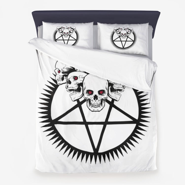 3 Piece Red Eye Skull Pentagram Duvet Set White Version