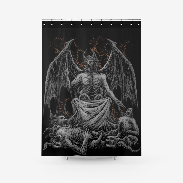 Skull Skeleton Satanic Demon God Textured Fabric Shower Curtain Dark Version