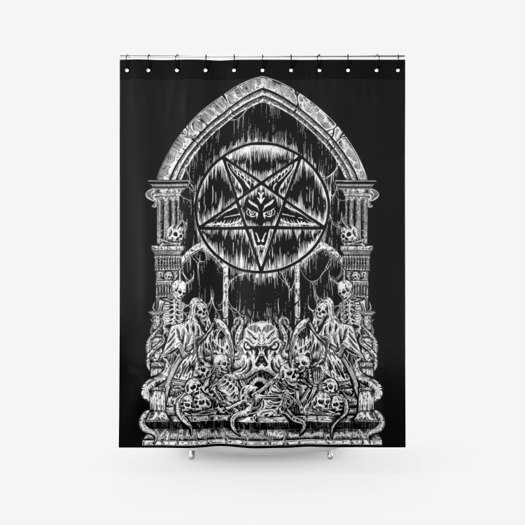 Skull Skeleton Satanic Pentagram Shrine Textured Fabric Shower Curtain