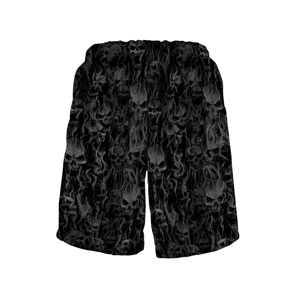 Smoke Skull Men's Quick Dry Beach Shorts, Casual Drawstring Summer Shorts with Elastic Waist and Mesh Lining