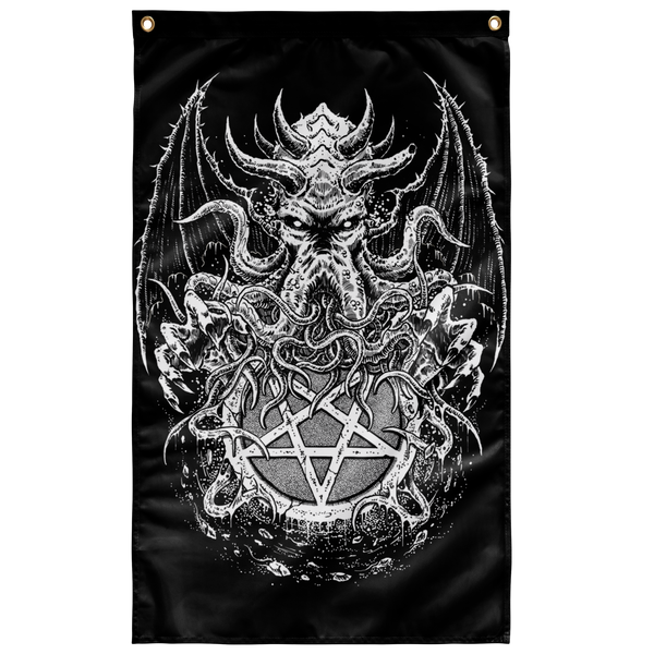 Skull Gothic Satanic Pentagram Demon Octopus Wall Flag – blended extreme