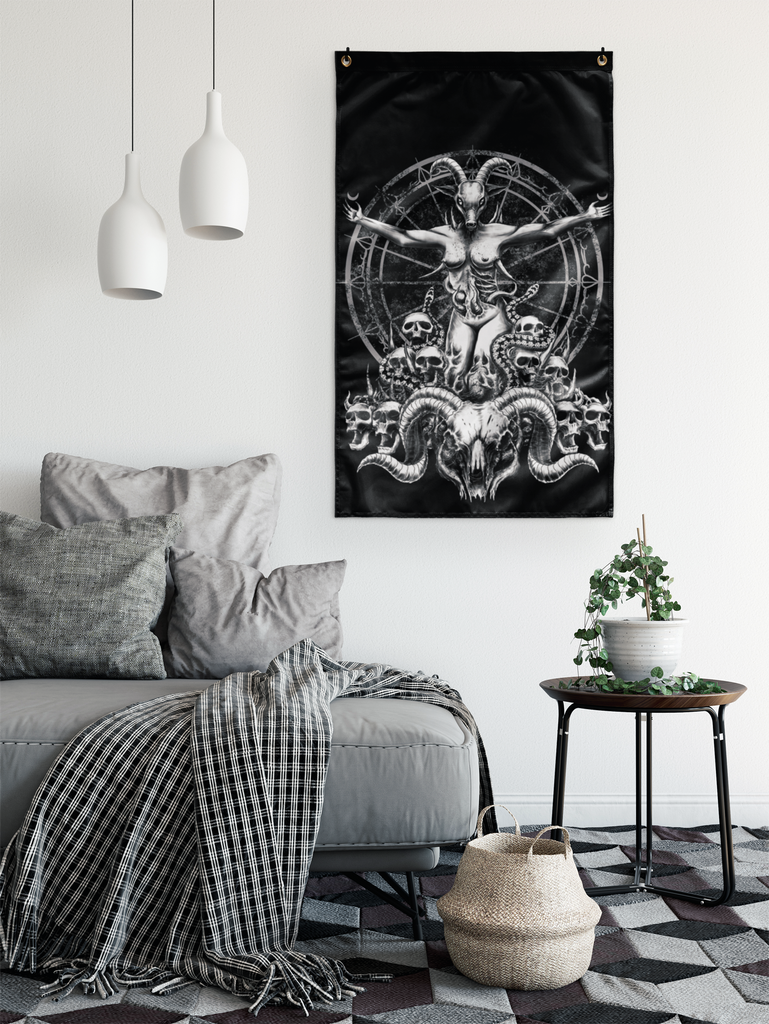 Skull Demon Serpent Satanic Goat Woman Wall Flag