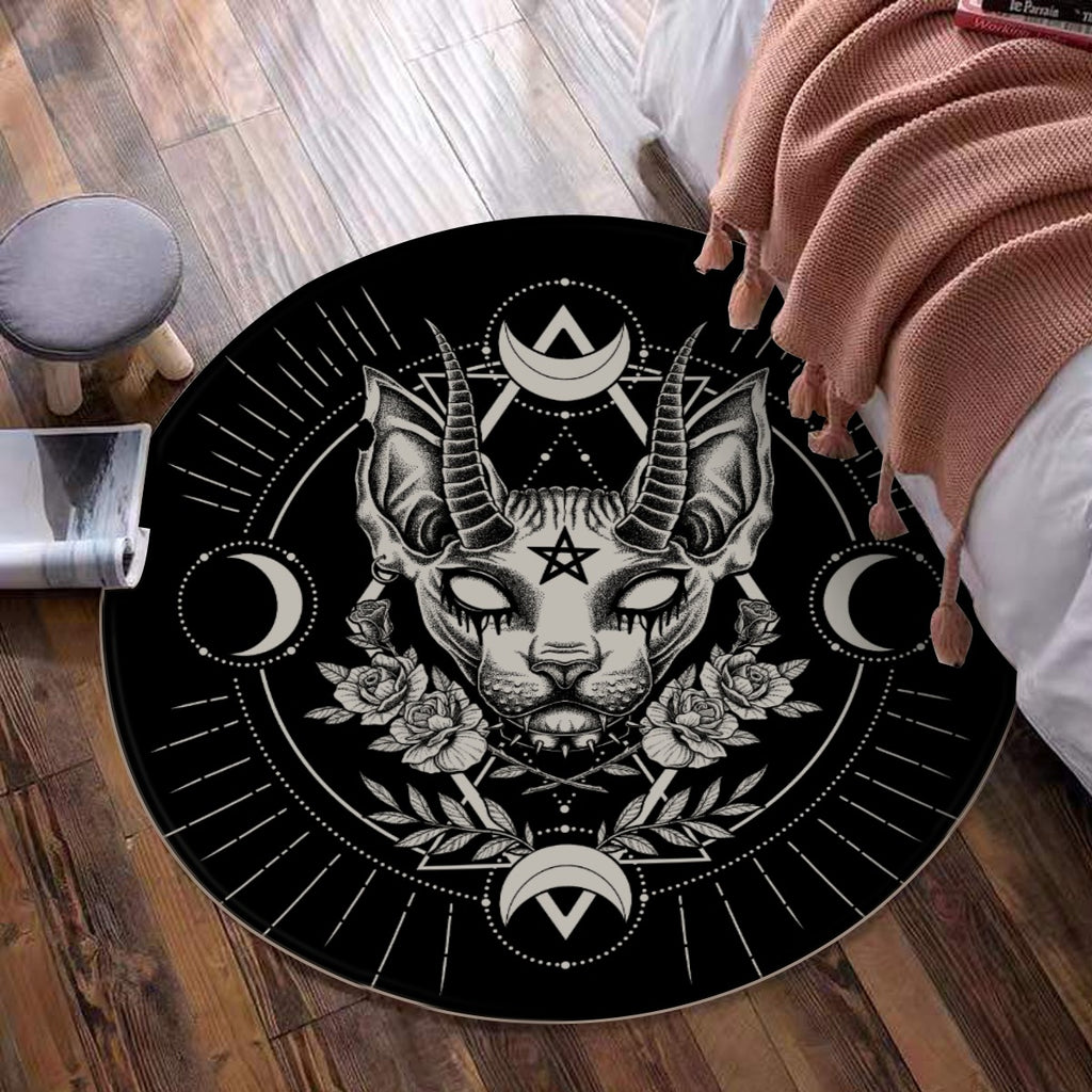 Gothic Occult Black Cat Unique Sphinx Style Foldable round mat
