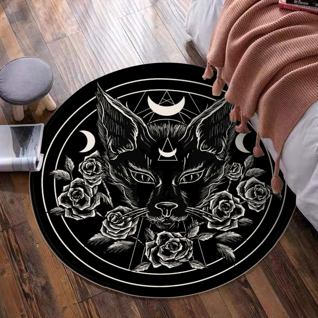 Occult Gothic Black Cat Foldable Round Mat