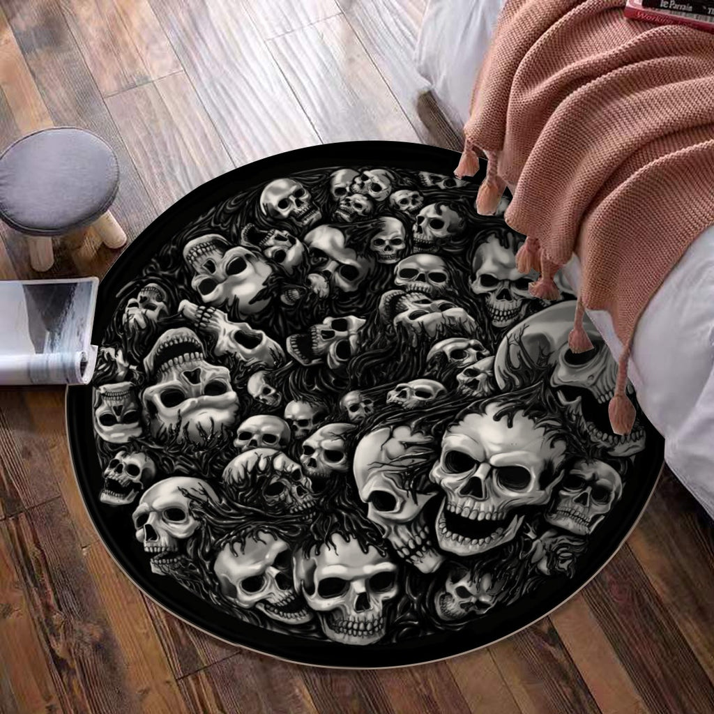 Skull Silver Pile Round Mat Foldable Round Mat