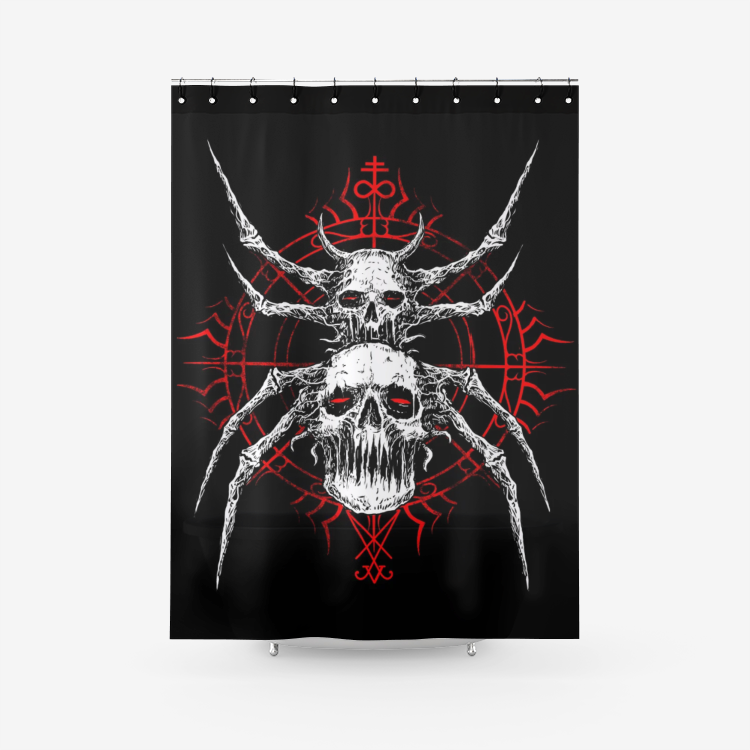 Skull Goth Satanic Spider Textured Fabric Shower Curtain Red Version