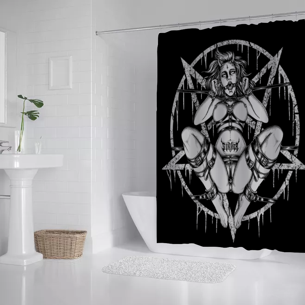 Satanic Pentagram Demon Chained To Sin And Lovin It Shower Curtain 71" x 69"