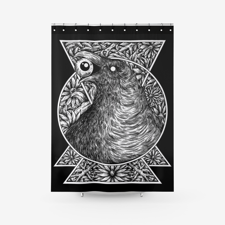 Gothic Black Crow Eye Textured Fabric Shower Curtain