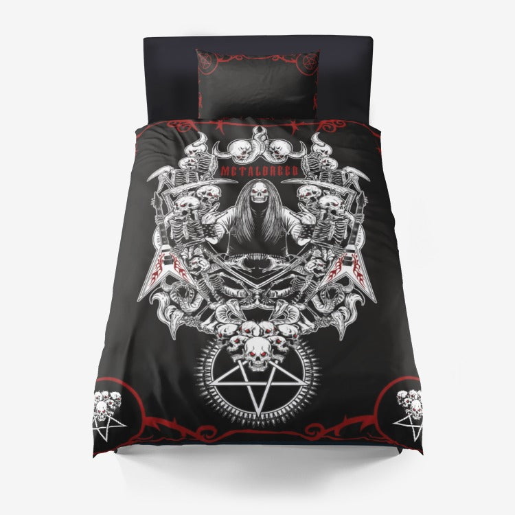 Skull Guitar Inverted Pentagram Thrash Metal Death Metal Heavy Metal Music Metalbreed 3 Piece Duvet Set