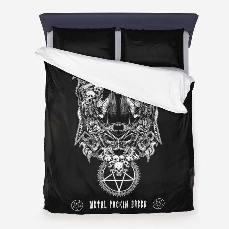 Skull Pentagram Guitar Black & White 3 Piece Microfiber Duvet Set