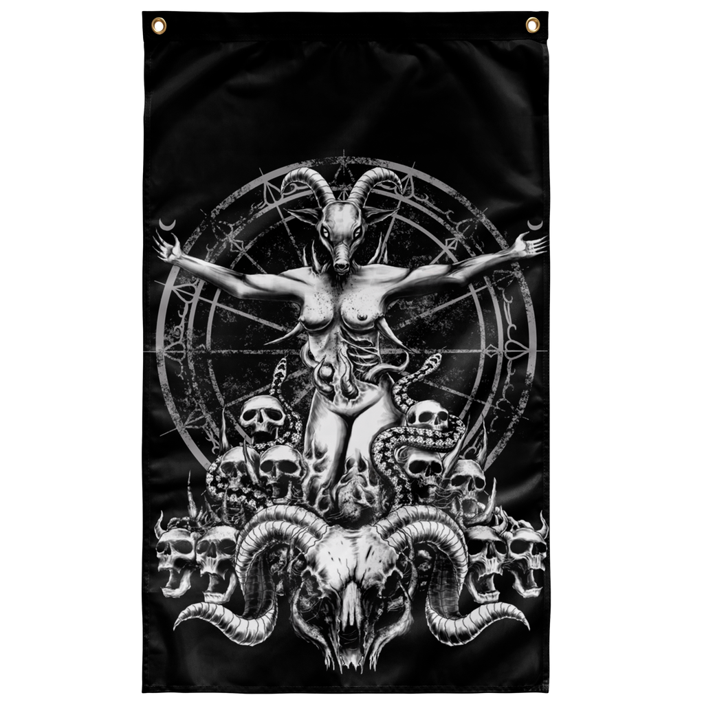 Skull Demon Serpent Satanic Goat Woman Wall Flag