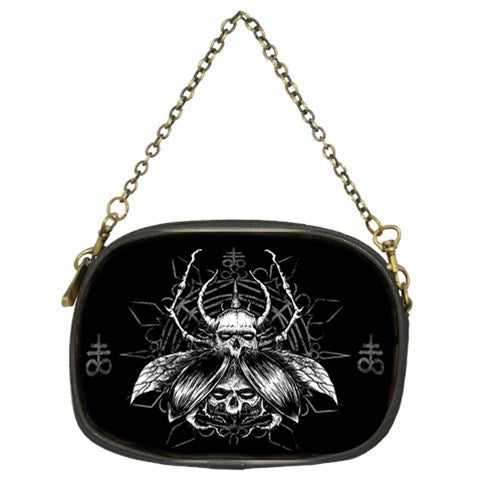 Skull Goth Fly Chain Purse 100% genuine leather (Two Side Print)