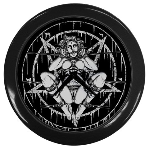 Skull Demon Satanic Baphomet Goat Satanic Pentagram Chained To Sin And Lovin It Wall Clock