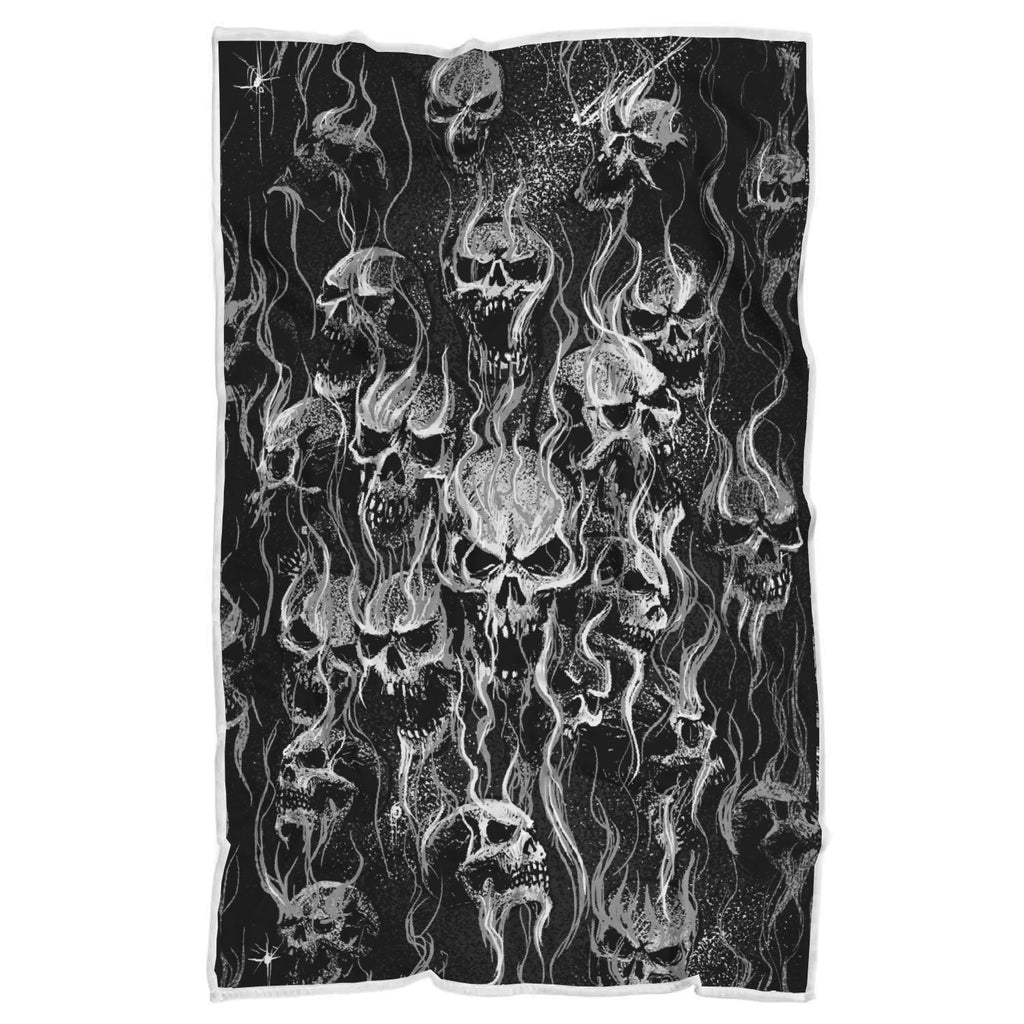 Smoke Skull Sherpa Blanket Black And White Version