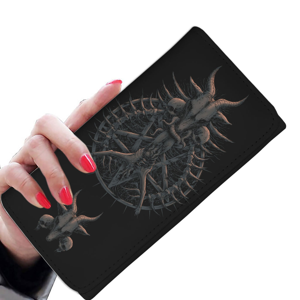Satanic Skull Inverted Thorn Cross Savior Illusion Women's Wallet Bronze Rust Version