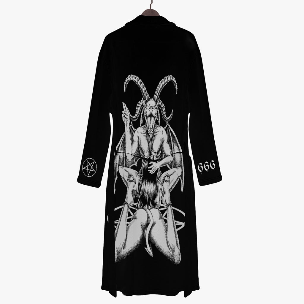 Satanic Pentagram Satanic Goat Lust God Men’s Loose-fitting Bathrobe With Chest Goat Heads